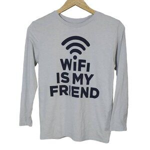 2/$15 Children's Place Long Sleeve Graphic T Shirt Gray Large Wifi Is My Friend